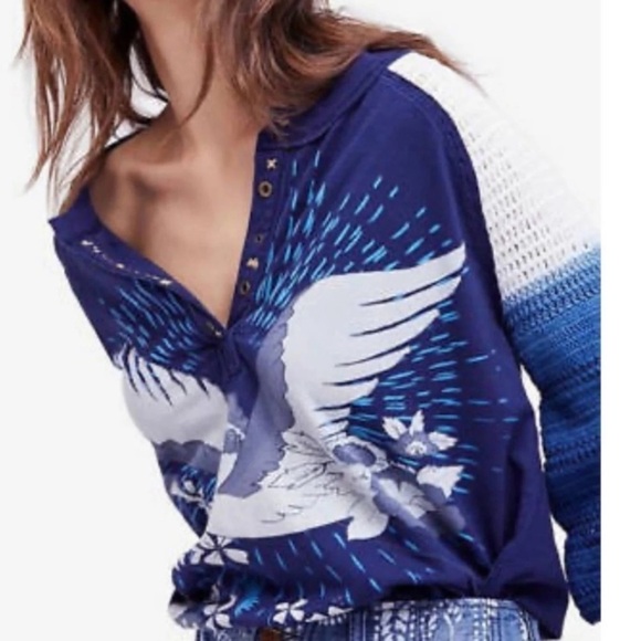 Free People Tranquility Graghic Crochet Sleeve Top - S - Picture 13 of 13